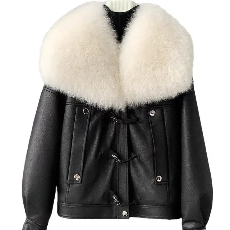 2024New Women Down Jackets Real Fox Fur Collar %50 White Duck Coat Female Short Warm Zipper Parkas Casual Puffer Jacke Wintter