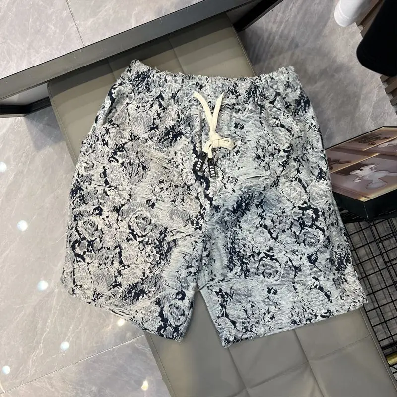 Summer Loose Shorts Couple Popular Versatile Casual Straight Men's Flower Oil Painting Beach Shorts Hawaiian Casual Silk Shorts