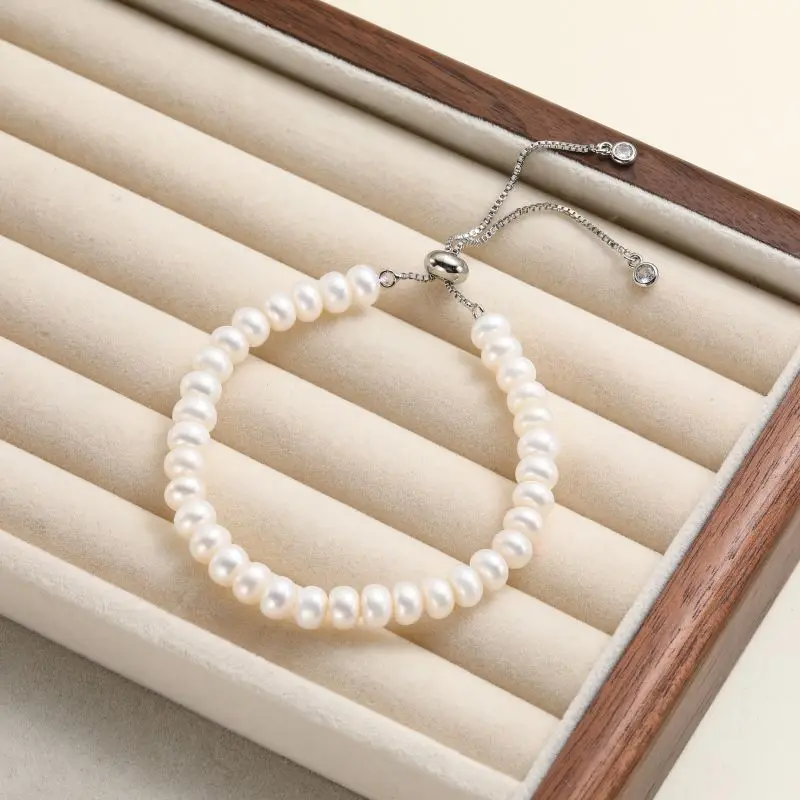 Natural Freshwater Pearls Bread Round Beads Bracelet Copper Material Chain Fashion Accessories Gift for Women