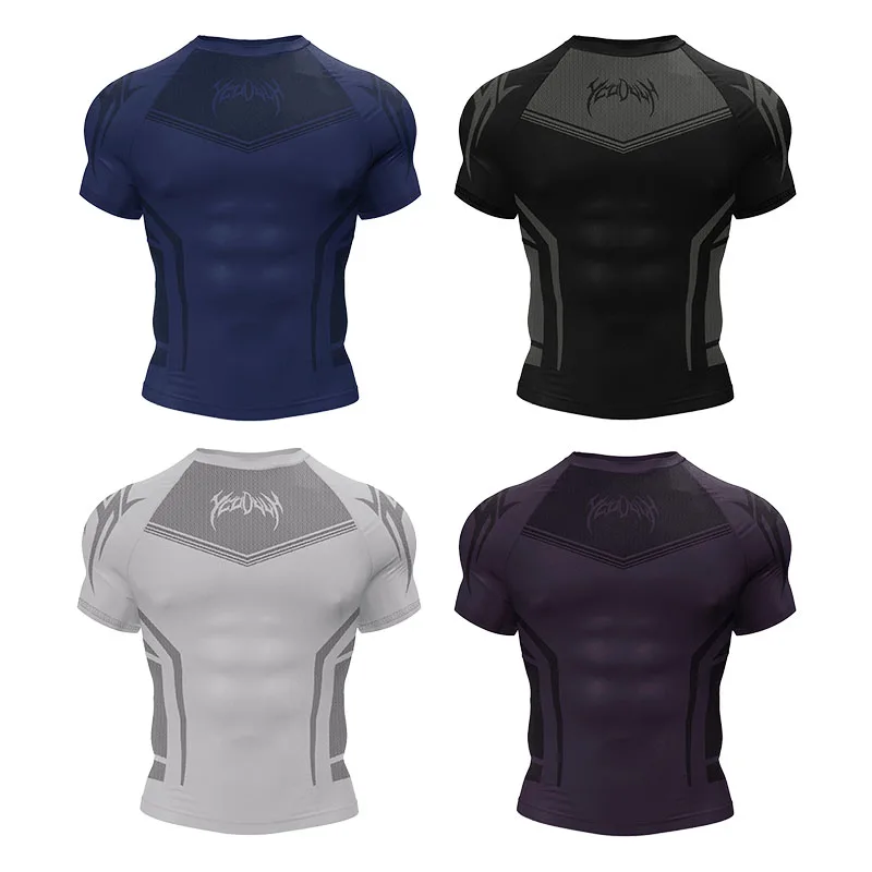 

Men Short Sleeve New Style Muscle Fitness Clothes Quick Drying Breathable Stretch Tight Fitting Clothing Sublimation T-Shirt