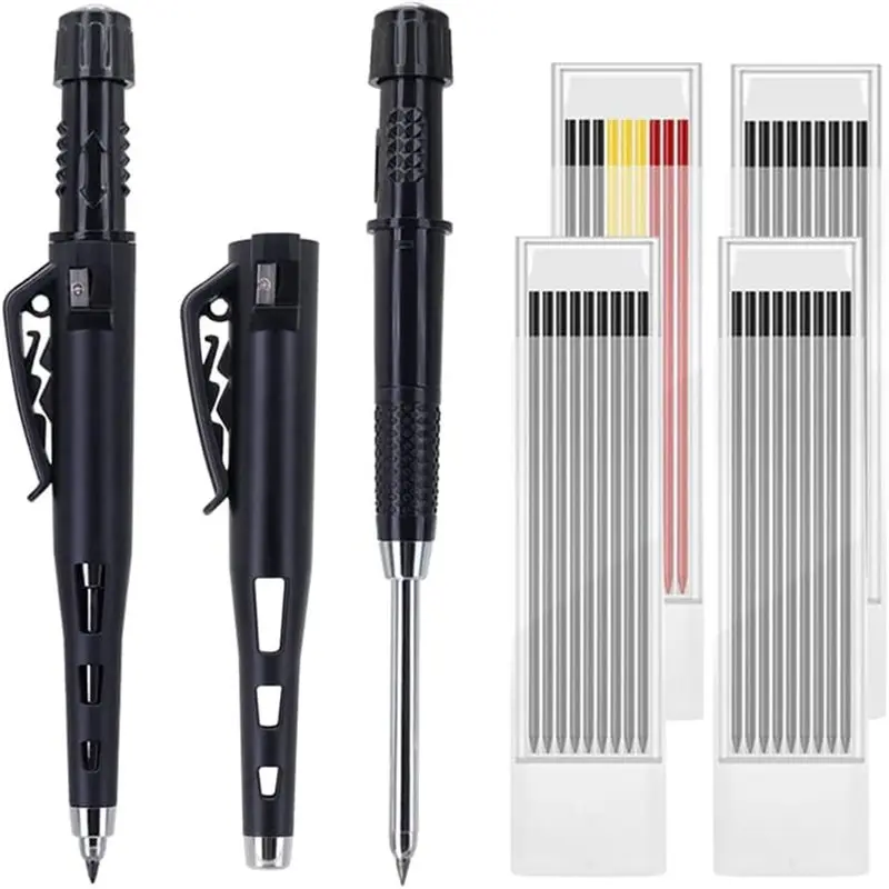 

ABSJ-Works With Cap On-55Mm Long Nib Carpenter Pencil Set-2 Deep Hole Marking Pencils With 4 Boxes Of 36 Refill Leads, DIY