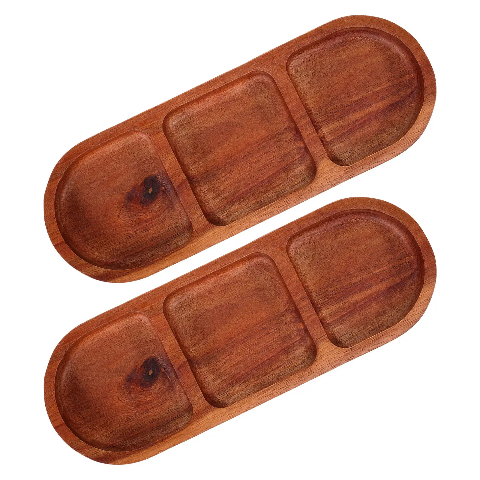 2PCS New 2/3 Grids Solid Wood Tray Wooden Retro Food Plate Creative Brown Jewellery Display Trays Food Sushi Bread For Breakfast
