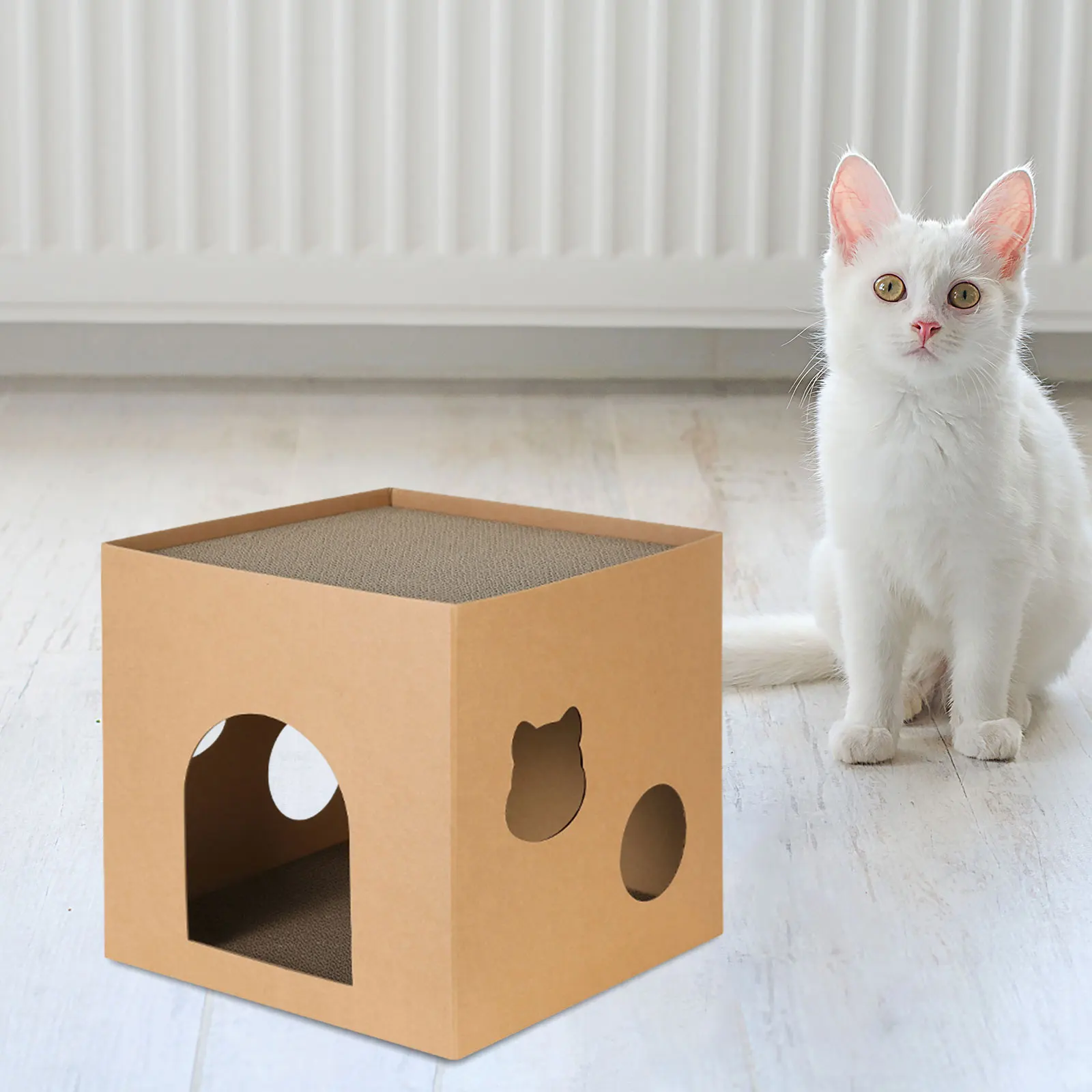 Cat Cardboard House with Scratch Pads Corrugated Cardboard Scratcher Cat Box Cats Bed for Cat Rabbit Small Animals Bunny indoor