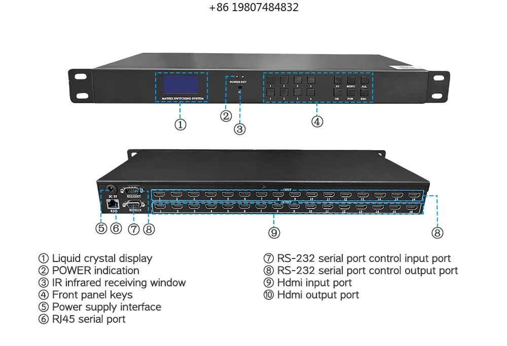 8x8 HDM I Matrix Video Switcher with Audio/Video Sync Metal Construction 1080p Resolution for Auditoriums