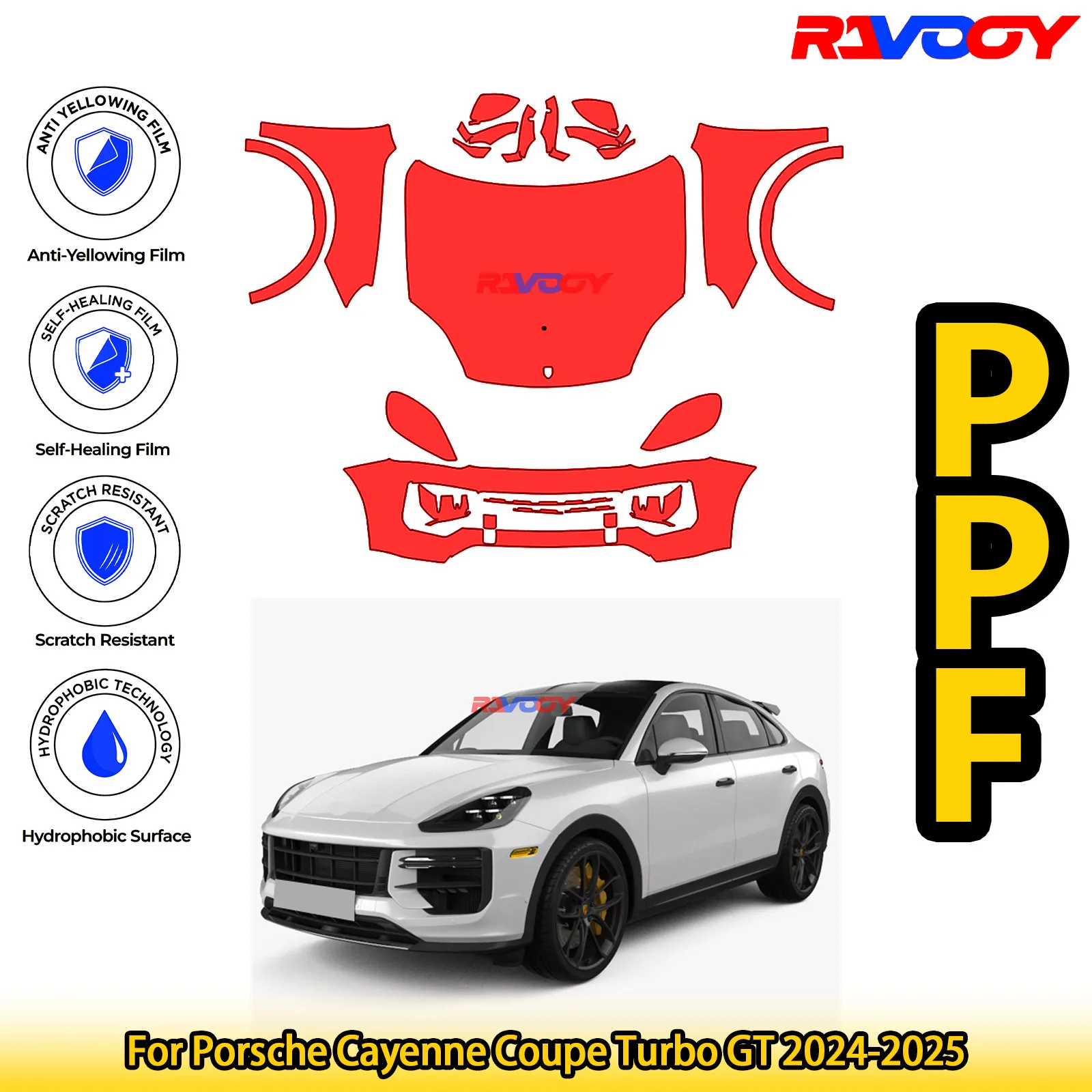 

For Porsche Cayenne Coupe Turbo GT 2024-2025 Glossy Matte Black Precut front PPF Kit Paint Protection Film