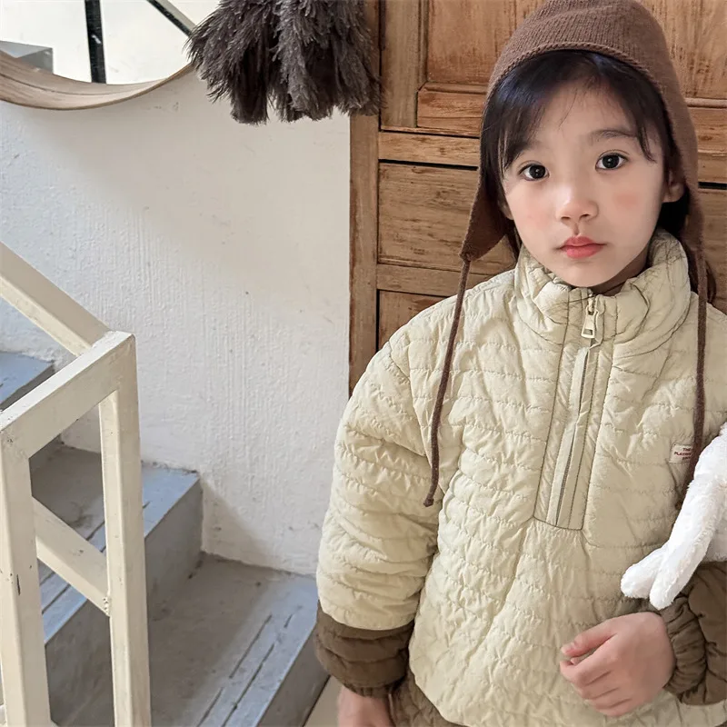 

2026 Kids Winter Clothing Korean Style Quilted Cotton Coat for Girls and Boys Cold Weather Warmth Heavy Fashionable Jacket