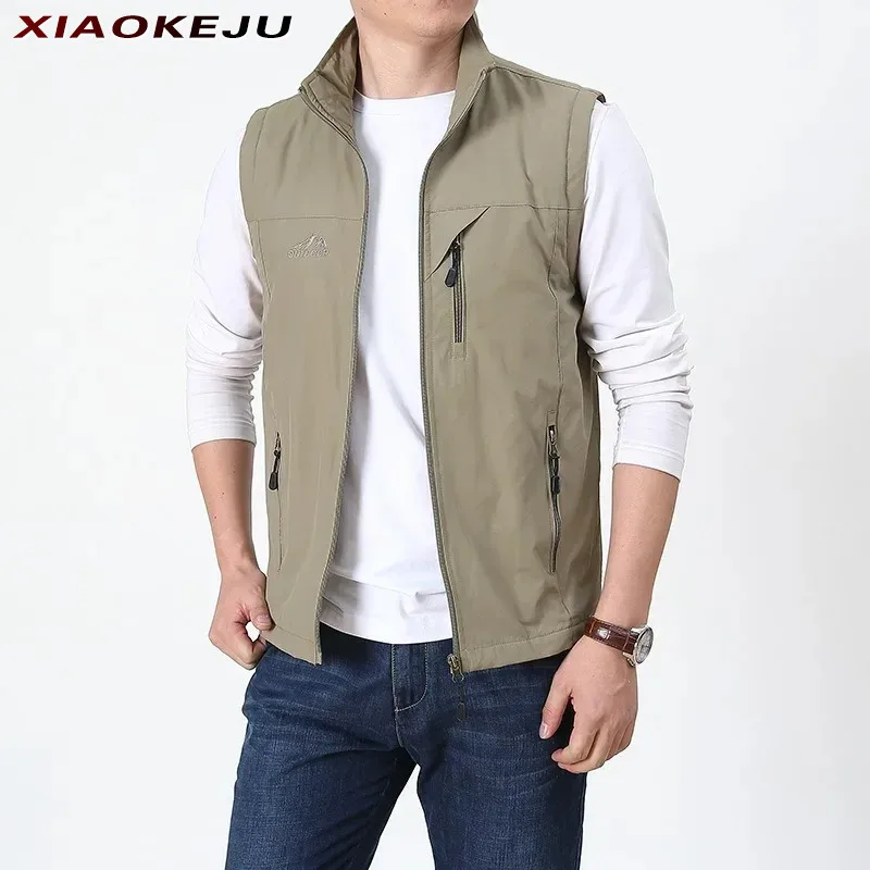 

MAN for Men Work Camping Vest Delivery Leather Multi-pocket Clothing Denim Men's Pockets Sleeveless Hunting Vests Jacket Fishing