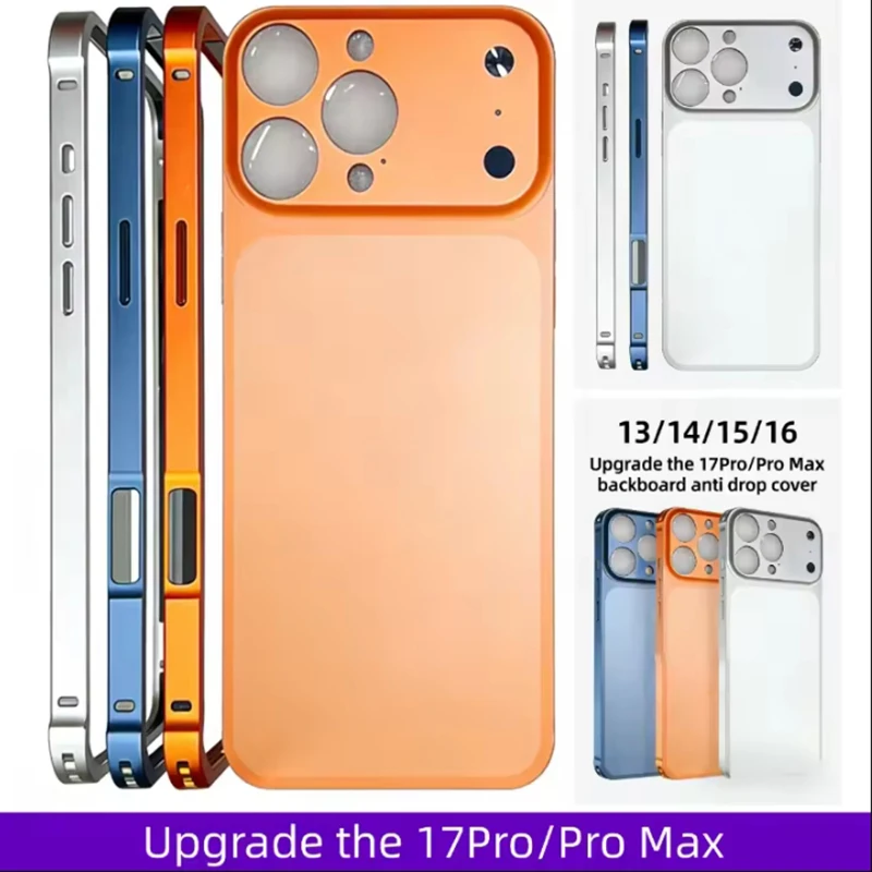 Color Alloy Frame Case for iphone 14 13 15 16 Pro Max Instant Upgrade 17 Pro Max Large Window Backplane Anti-Drop Cover Bumper