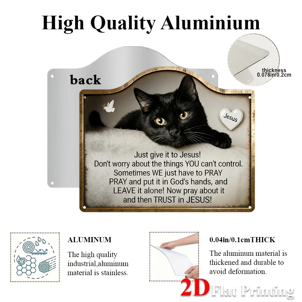 1pc 2D Flat Sign Artwork Depicting A Black Cat Along With An Uplifting Message, Ideal For Decorating Homes, Office Walls