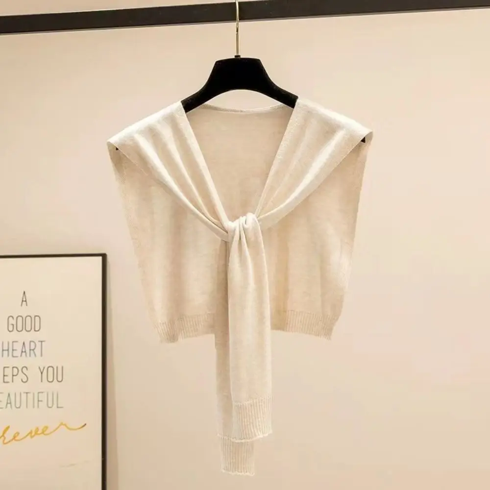Soft Lightweight Knitted Shawl Women Striped Multifunctional Spring Summer Warm Round Neck Shoulder Wrap Solid Color
