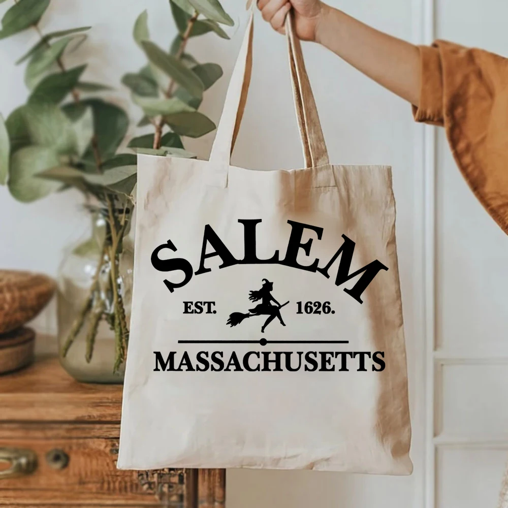 Salem Massachusetts Tote Bags Crewneck Halloween  Bags on Natural Color Gildan Hocus Pocus Women's Handbags Comfort Colours Bags