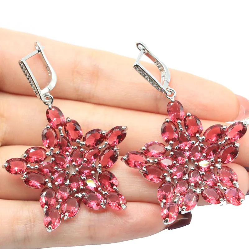 

Buy 5 Get 1 Free 55x38mm Big Star 14.6g Pink Raspberry Rhodolite Garnet London Blue Topaz CZ Women Wedding Silver Earrings