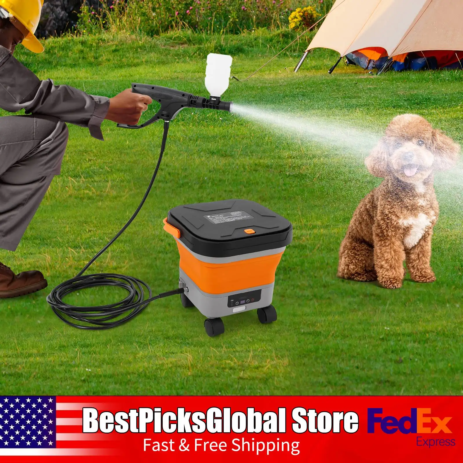 

Folding Pressure Washer Portable Car Wash Machine with High-Pressure Water Gun&Tank Sprayer Washer for Irrigation, Pet Cleaning