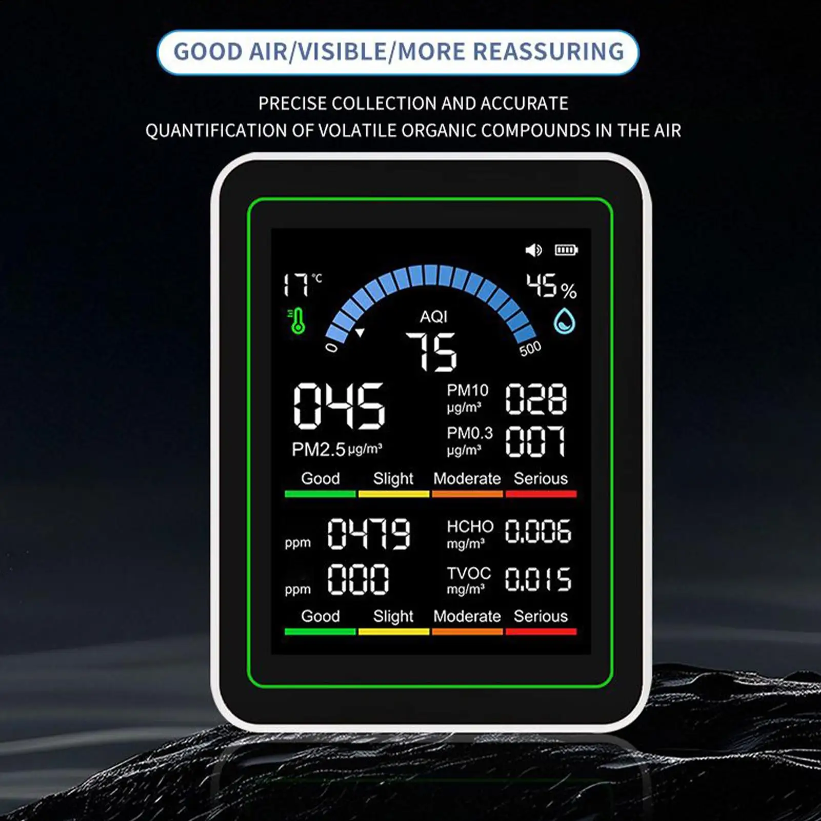 مراقبة جودة الهواء المحمولة كاشف الهواء الداخلي جهاز اختبار الجودة المحمولة جهاز قياس الاستشعار لغرفة النوم مكتب المنزل