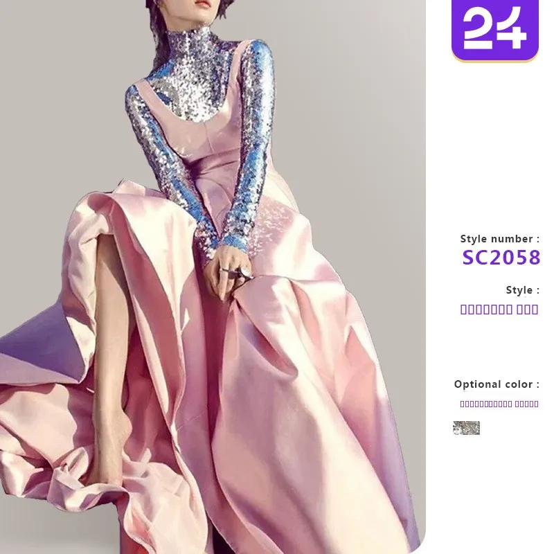 

2025 New Women's Base irt High Collar Versatile Personali Sequin Long Sve Top Ele Aosphere Cross-Border Sle