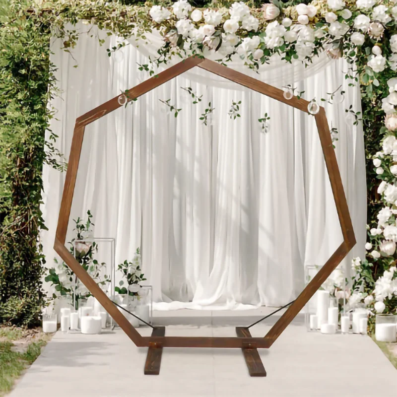 

Wooden Hexagon Wedding Birthday Arch Decoration Background Wrought Props Outdoor Lawn Round Backdrop Wedding Frame Decor