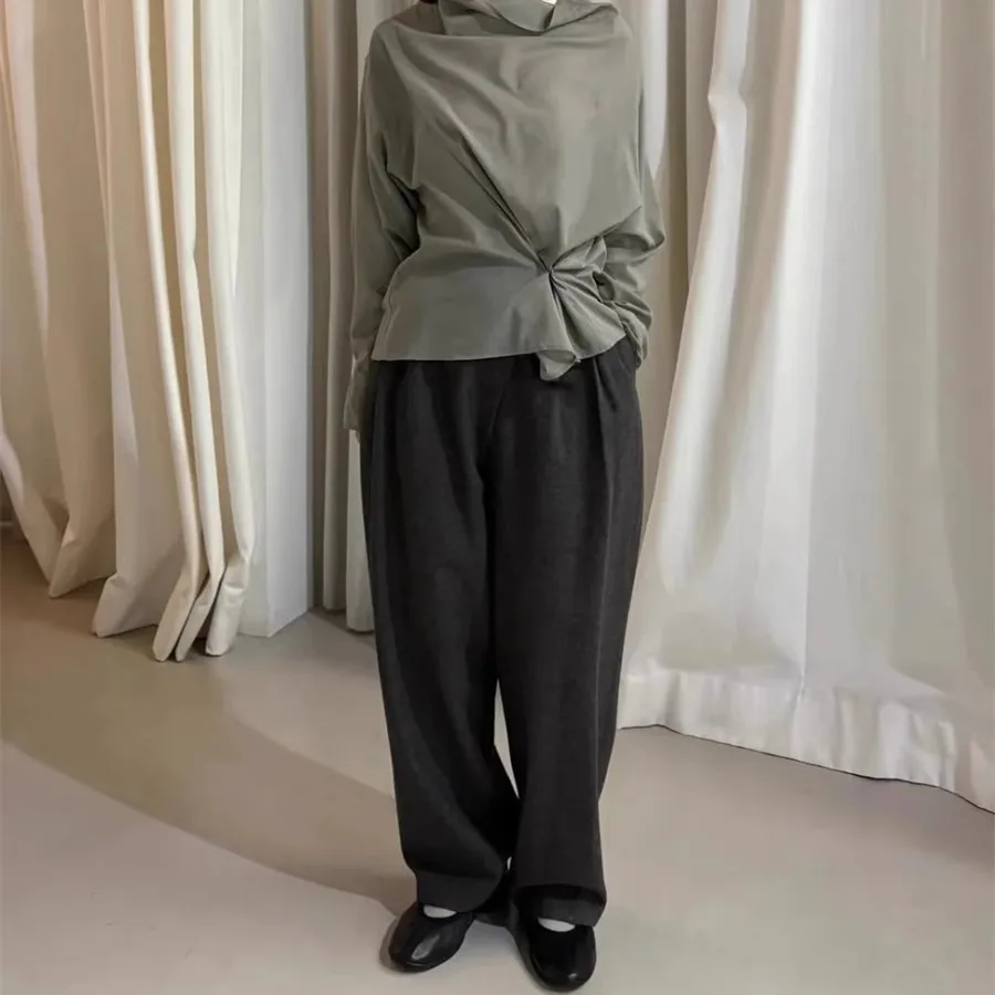 Ele عادية الصوفية مستقيم الساق مطوي دعوى السراويل التخسيس السراويل تخفيف Sle السراويل الطويلة لسيدة شتاء 2025 #4