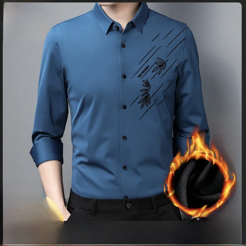 

Pierre Cardin Men's Silk Shirt Long Sleeve Thickened Winter Fashion City Standard Fit Iron-Free Floral Patterned