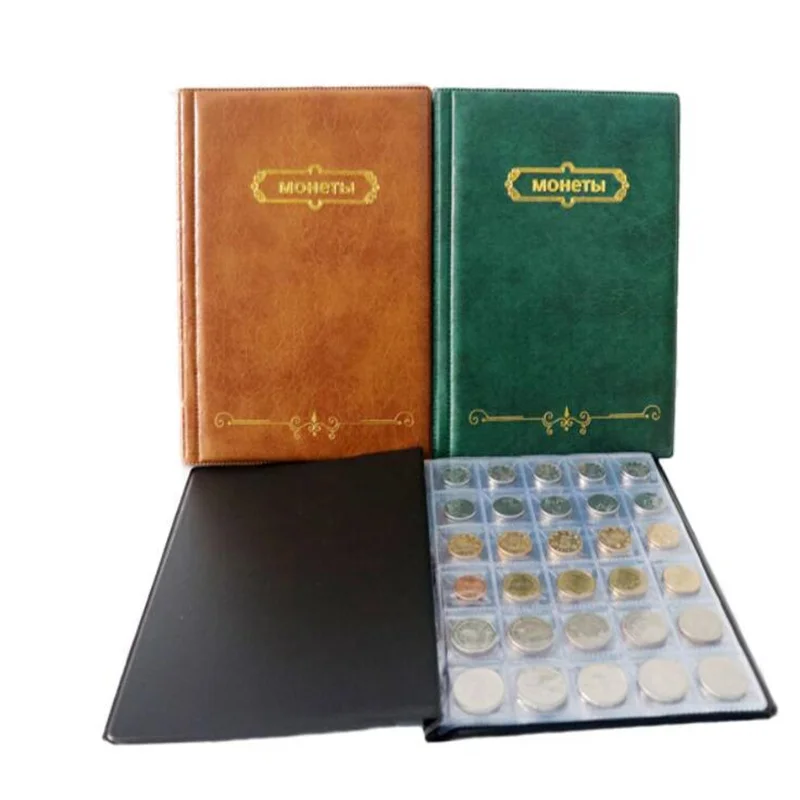 250/120 Pockets PU Leather Album For Coins 10 Sheets Stamp Album Coin Collection Book For Commemorative Badges Tokens Home Album