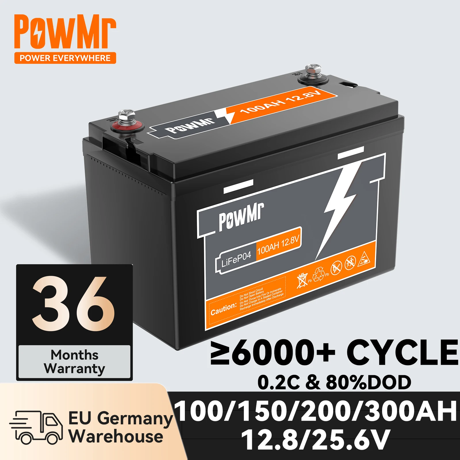 PowMr Powerwall Lithium Battery 12V 24V LiFePO4 Battery 100AH 150AH 200AH 300AH 12.8V 25.6V 6000 Cycle Times