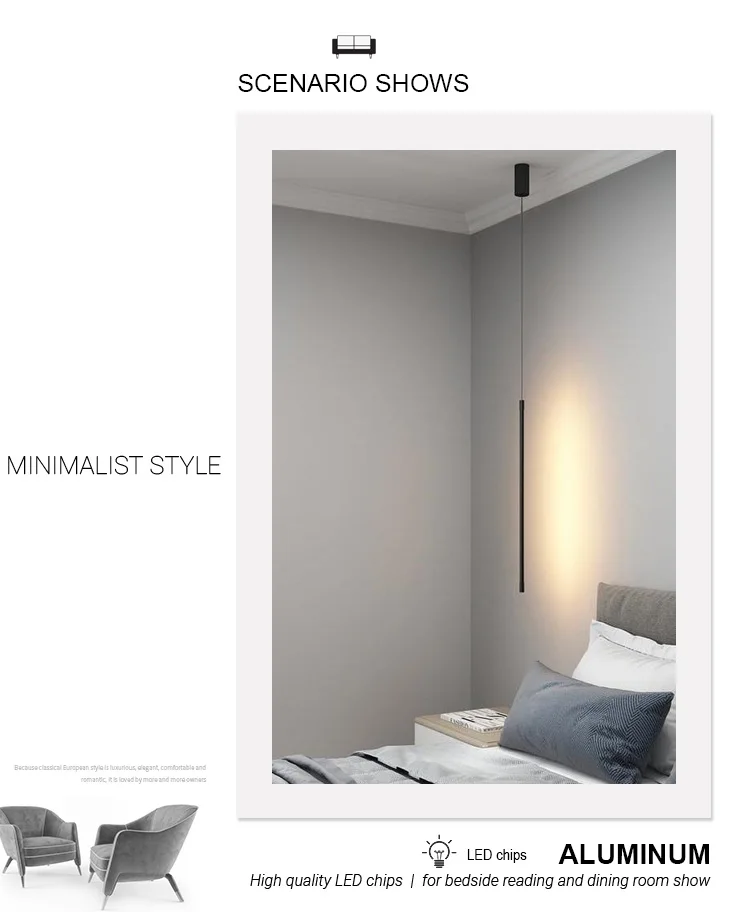 Modern LED Longer Pendant Lights Home Decor Hanging Lamp Dining Room Bedroom Bath Bedside Background Chandeliers Fixtures