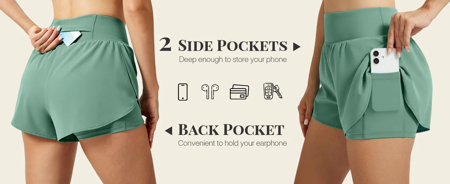 TACVASEN Womens High Waisted 2-in-1 Running Shorts Quick Dry Athletic Shorts with Pockets Breathable Tennis Workout Shorts