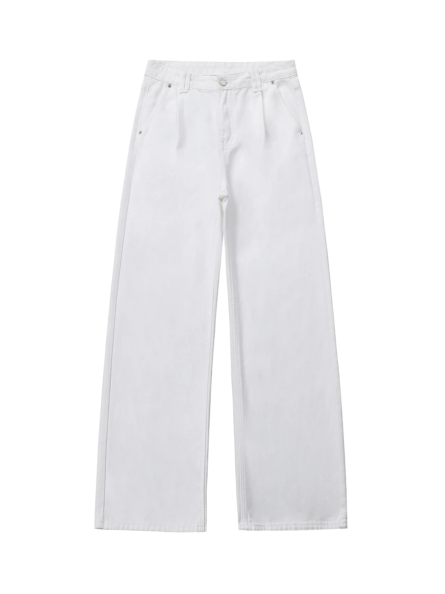 Calças Jeans de Perna Reta, Slim Fit, Casuais, Longas, para Homens e Mulheres, Jeans Branco com Cintura Média e Botão