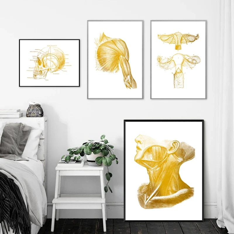 1pc frameless Canvas Painting Abstract Golden Human Organ Canvas Poster Wall Art Print Painting Modern Nordic Living Room Office