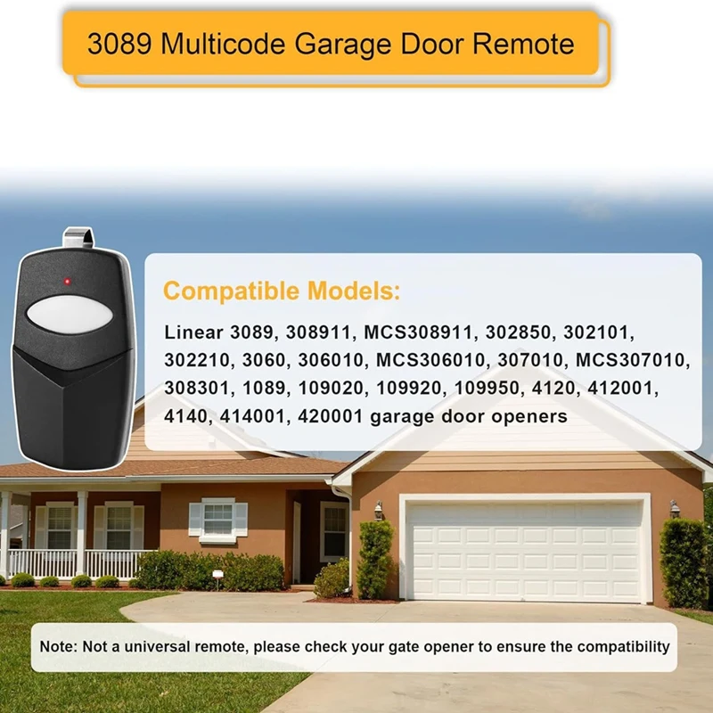 Para control remoto de abridor de puerta multicodificado lineal 3089, control remoto de puerta de garaje 300MHZ, código múltiple 308911   Control remoto de puerta, paquete de 2