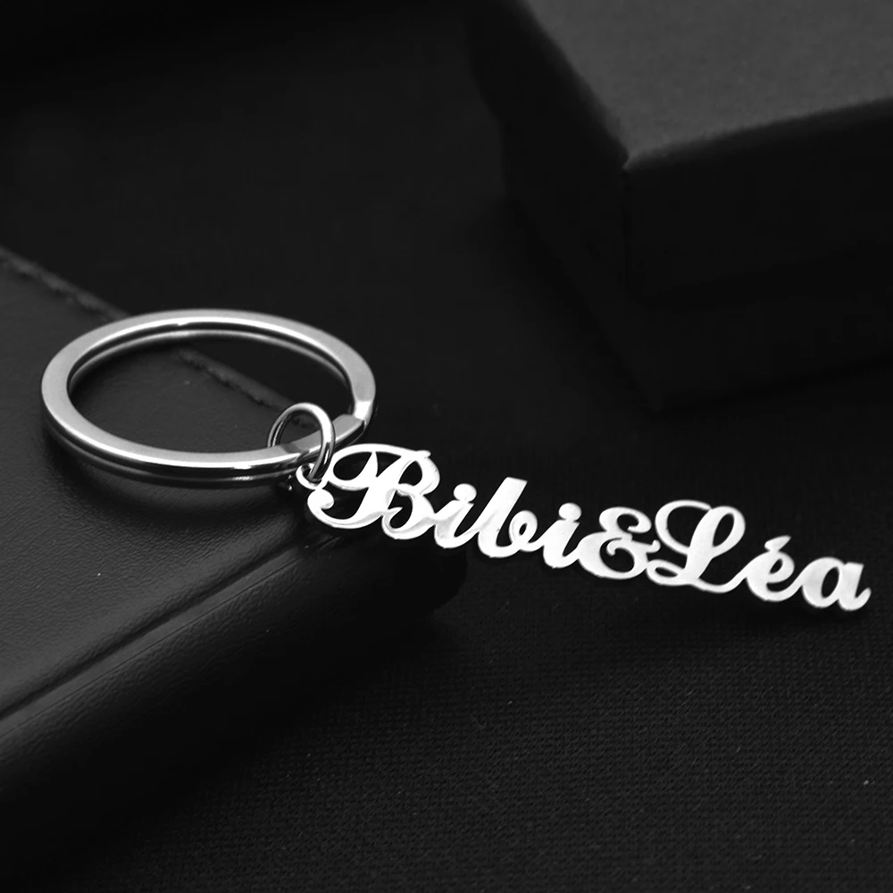 Personalized Customized English Name Key Chain Stainless Steel Cutting Jewelry Electroplating Key Ring For Men and Women view 3