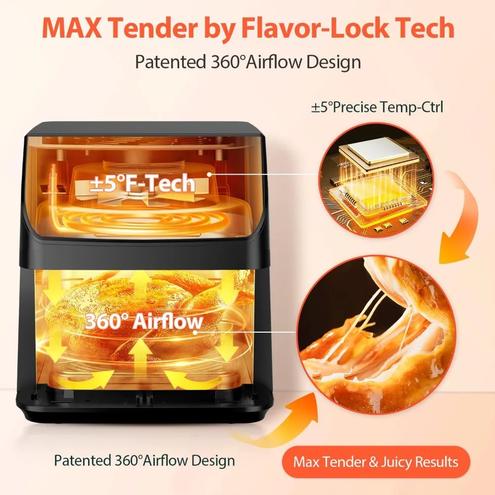 Beelicious Friggitrice ad aria grande da 5,8 QT, Friggitrice digitale 12 in 1 con finestra trasparente, oltre 40 ricette, tecnologia Flavor-Lock, Promemoria Shake, Com