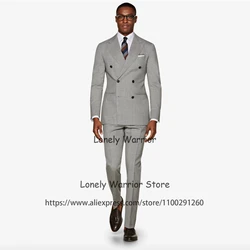 Fashion Grey Mens Suits Slim Fit Double Breasted Bruiloft Bruidegom Smoking Formele Zakelijke Blazer Banket 2 Delige Set Terno Masculino