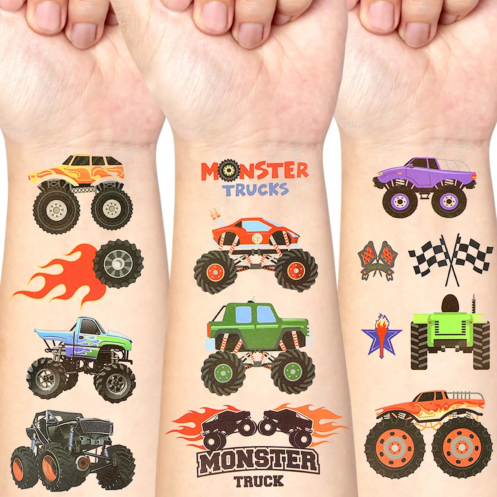 10 Sheets Monster Trucks Temporary Tattoos for Kids Boys  Monster Truck Tattoo Stickers for Party Supplies Decorations