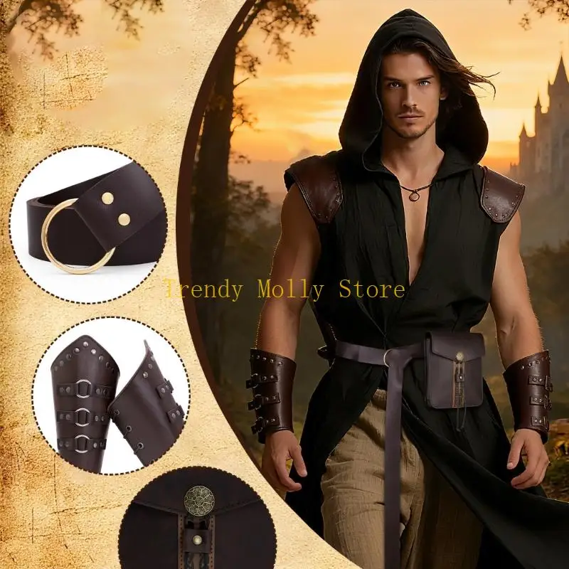 N5KB 르네상스 바이킹 의상 액세서리, 중세 해적 가죽 벨트 스커트 하이킹 할로윈 르네상스 코스프레 의상