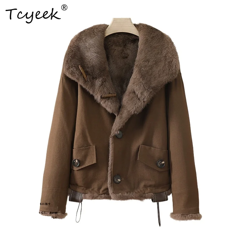 

Tcyeek, осенне-зимняя женская шуба из кроличьей шерсти с обеих сторон, утолщенная женская шуба с рукавами реглан и квадратным воротником Fourrures Femme