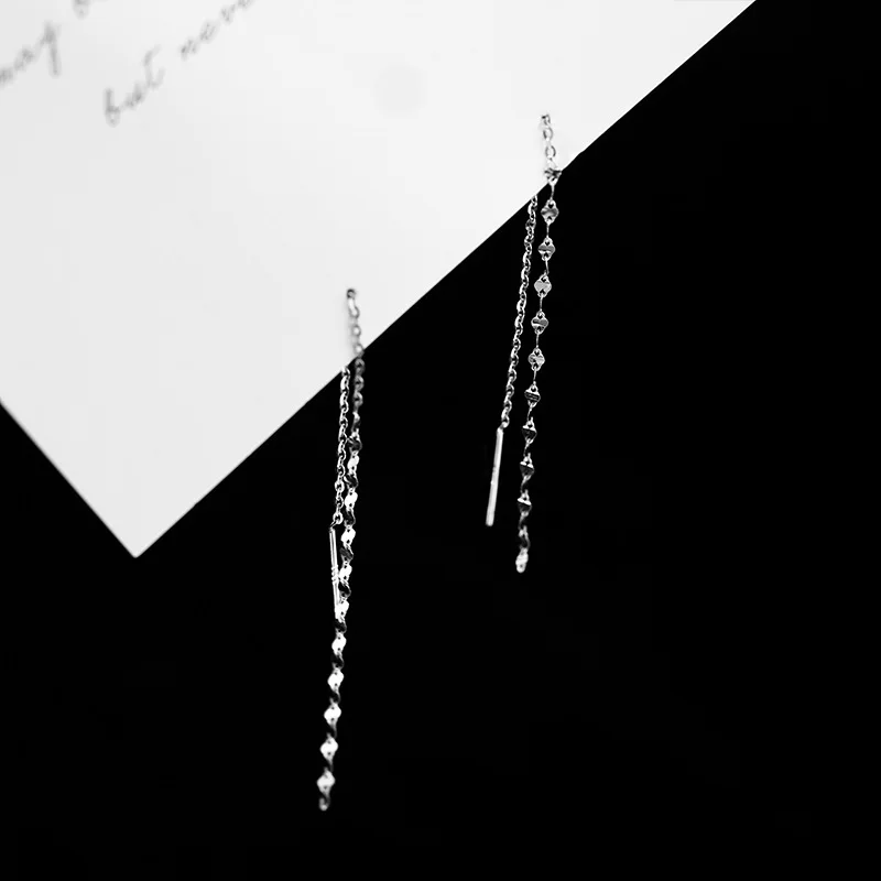 KOFSAC Chic Shiny Tassel Drop Earrings For Women Fashion Elegant 925 Sterling Silver Ear Line Lady Girl Charm Jewelry