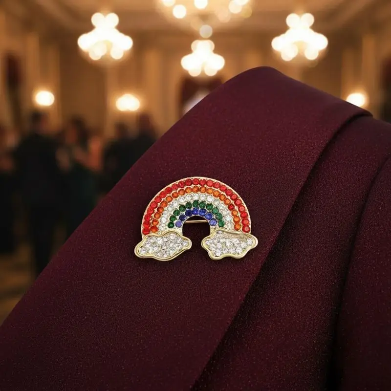 Korean Style Rainbow Cloud Brooch Inlaid Colorful Rhinestone Lapel Pin For Women Clothing Bag DIY Decoration Jewelry Accessories