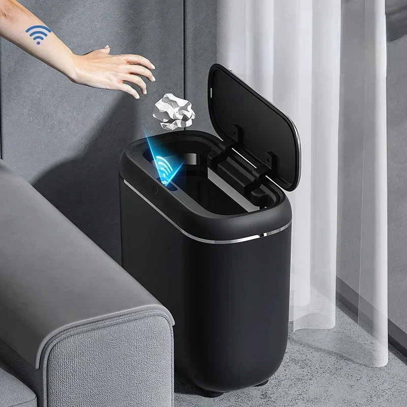 Smart Sensor Trash Can Electronic Automatic Household Bathroom Toilet Waterproof Narrow Seam Storage Bucket Smart Home Trash Bin