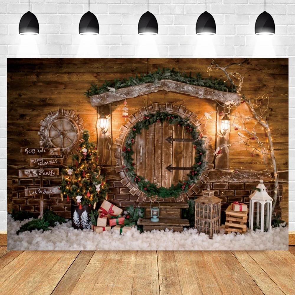 Christmas Backdrop for Photography Xmas Gifts Tree Fireplace Bear Shop Holiday Party Decor Kids Adults Portrait Photo Background