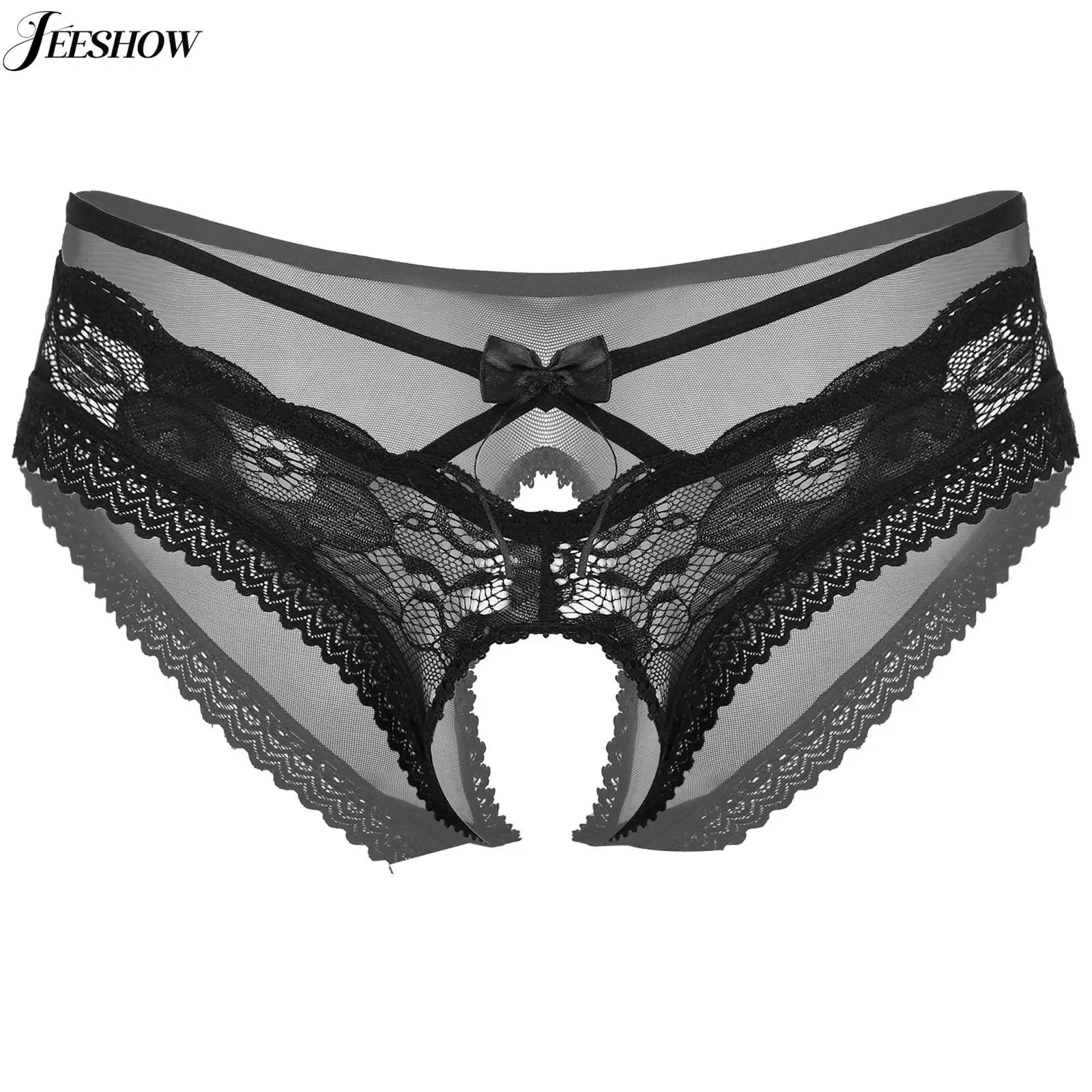 

Mens Sexy Sissy Underwear See Through Floral Lace Open Crocth Briefs Bowknot Strappy Sheer Mesh Panties Crotchless Underpants