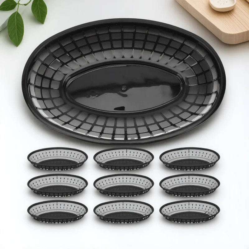 

10pcs Snack Basket Black Food Container Reusable Tray Kitchen Home Hotel Supermarket Plastic Fruit Candy Bread Holder