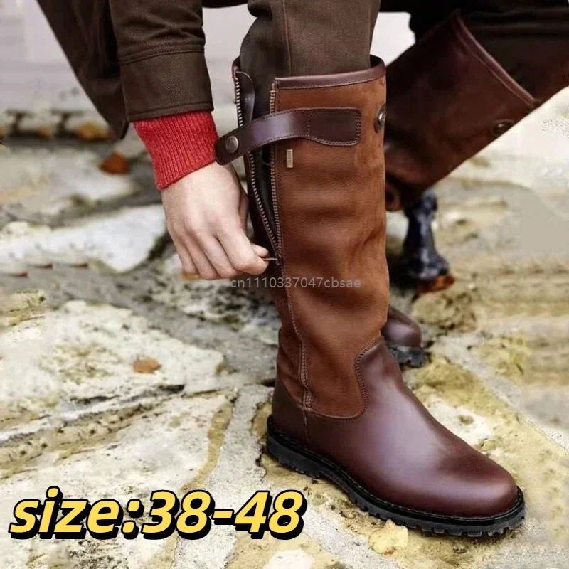 Vintage Motorcycle Riding High Boots Horse Knee Rider PU Leather Halloween Shoes Medieval Retro Knight Pirate Rider Costume