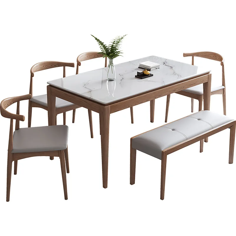 Factory Direct 2026 Nordic solid wood rock slab dining table and chair combination household small apartment modern simple dinin
