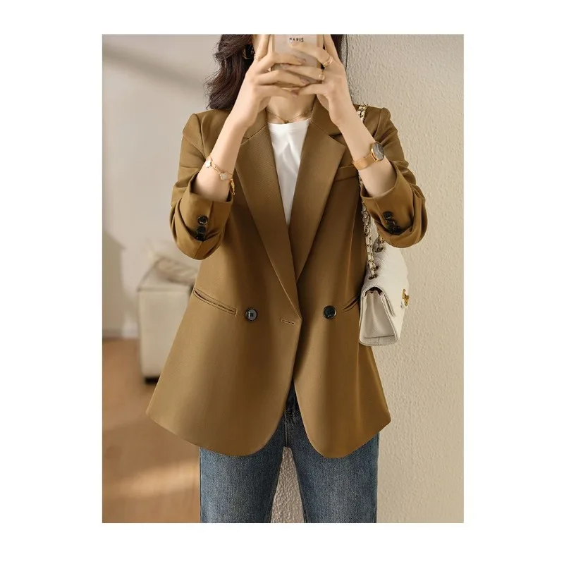 للنساء طية صدر السترة زر بلون طويل الأكمام سترة عصرية عارضة التنقل السترة قمم