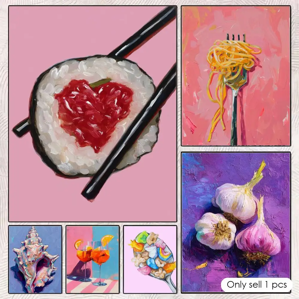 Garlic Impasto Oil Print Poster Self-adhesive Wall Mural Art Waterproof Sticker For Bar Room Decor High Quality Print Gift