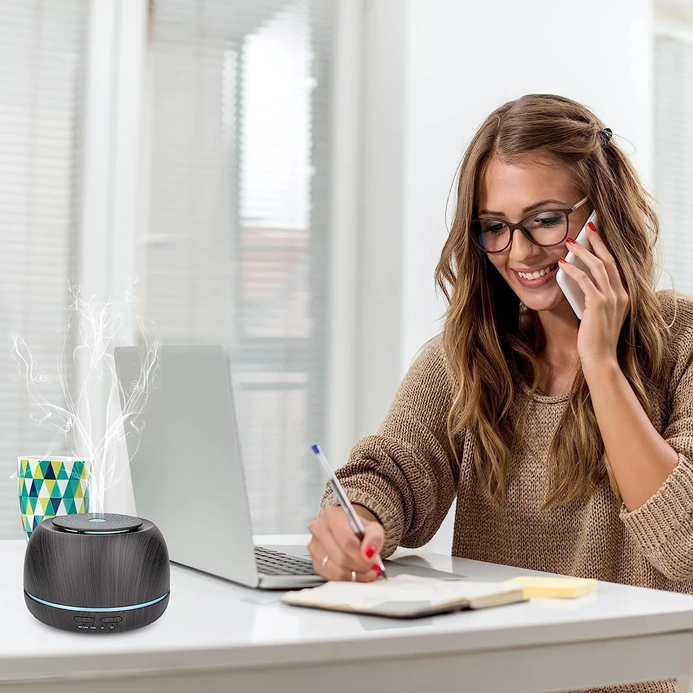 Diffusore di oli essenziali aromatici da 300ML diffusore per aromaterapia a nebbia fredda con venature del legno da 8 ore con telecomando 7 colori che cambiano luce