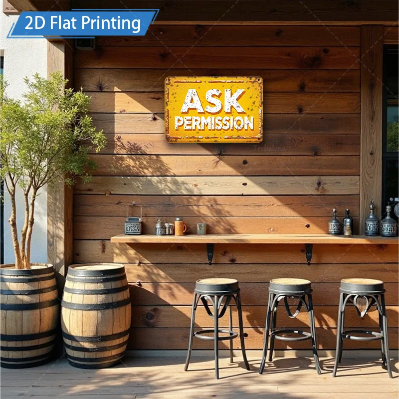 [2D FLAT] قطعة واحدة من اللافتة المعدنية، علامة معدنية ريفية مقاس 8 × 12 بوصة "اسأل الإطارات" لديكور بوابة الحديقة