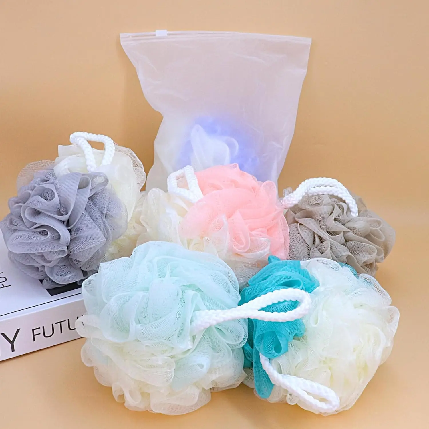 

3PCS Exfoliating Soft Bath Net, Individually Wrapped, Foam Net Bath Ball, Body Scrub and Back Brush for Skin Cleaning
