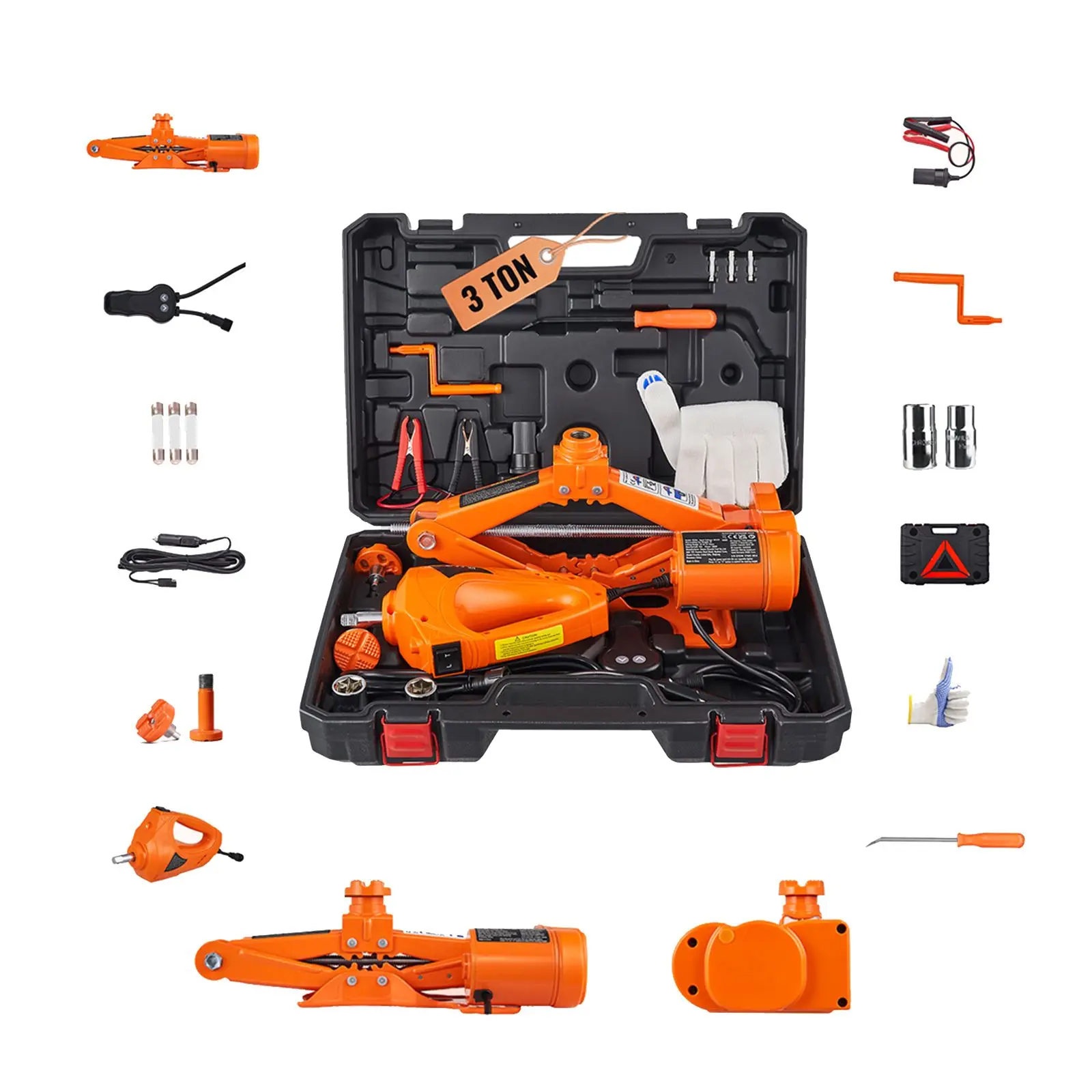 Electric Car Jack, 3 Tons /6600 lbs Scissor Jack with Electric Impact Wrench, 12V Car Jack with Double Saddles with Remote Control, Portable Car Jack Lifting for Sedan, SUV, Truck Tire Change