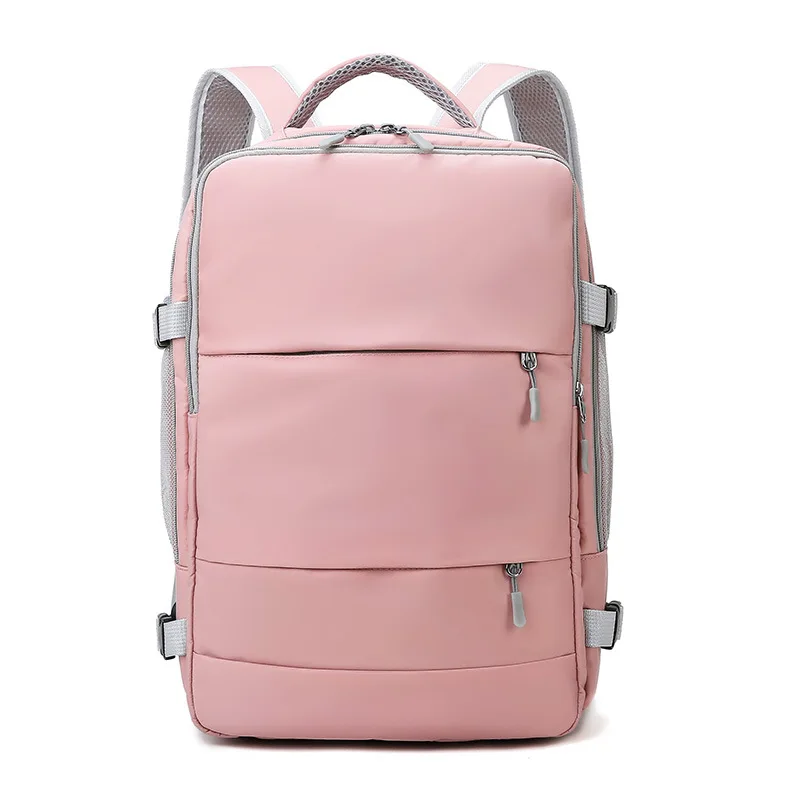 Mochila de viagem antiroubo repelente à água para mulheres, mochila casual elegante com alça de bagagem, porta de carregamento USB rosa